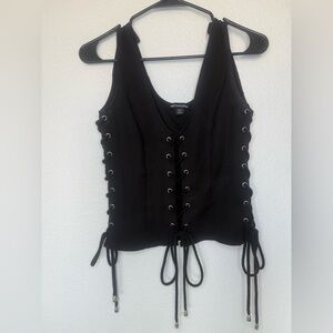 PrettyLittleThing Black Lace Up Corset Crop Top
